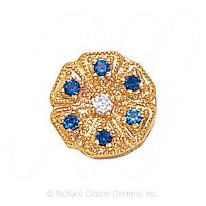 GS476 D/S - 14 Karat Gold Slide with Diamond center and Sapphire accents 